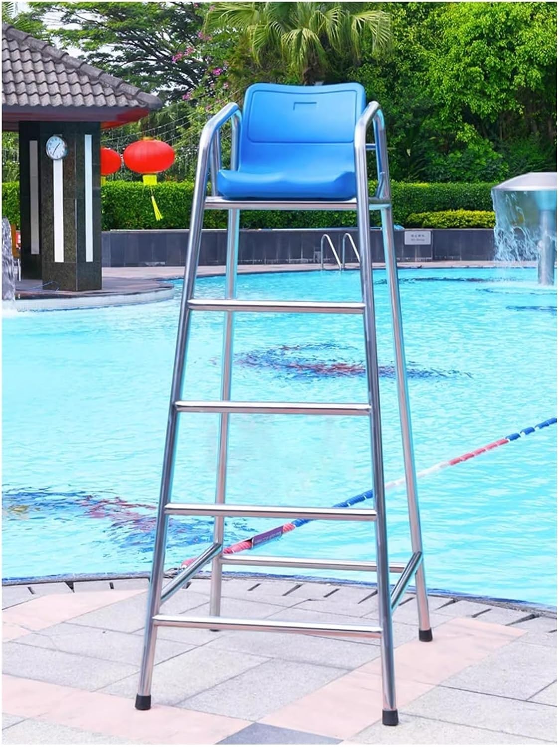 Scaletta per piscina, altezza 180 cm, in acciaio inox, sgabello alto per casa, piscine, patio, spiaggia, lago, resistente capacità di carico 330 kg, sedia salvagente per esterni