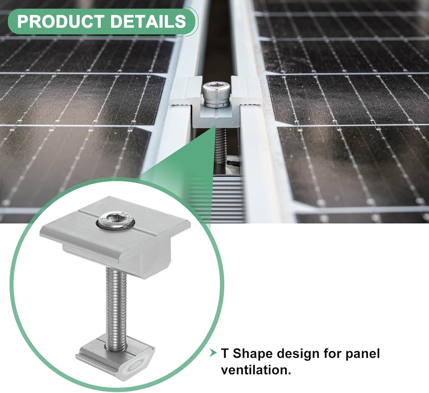 M METERXITY 12-Pack Solar Panel Mount Mid Clamps 45mm t Center Clips Corrosion-free Aluminum Anodized Solar Panel Center Clamp for Roof/Wall/Boat/RVs Solar Panel Mounting Brackets [White]
