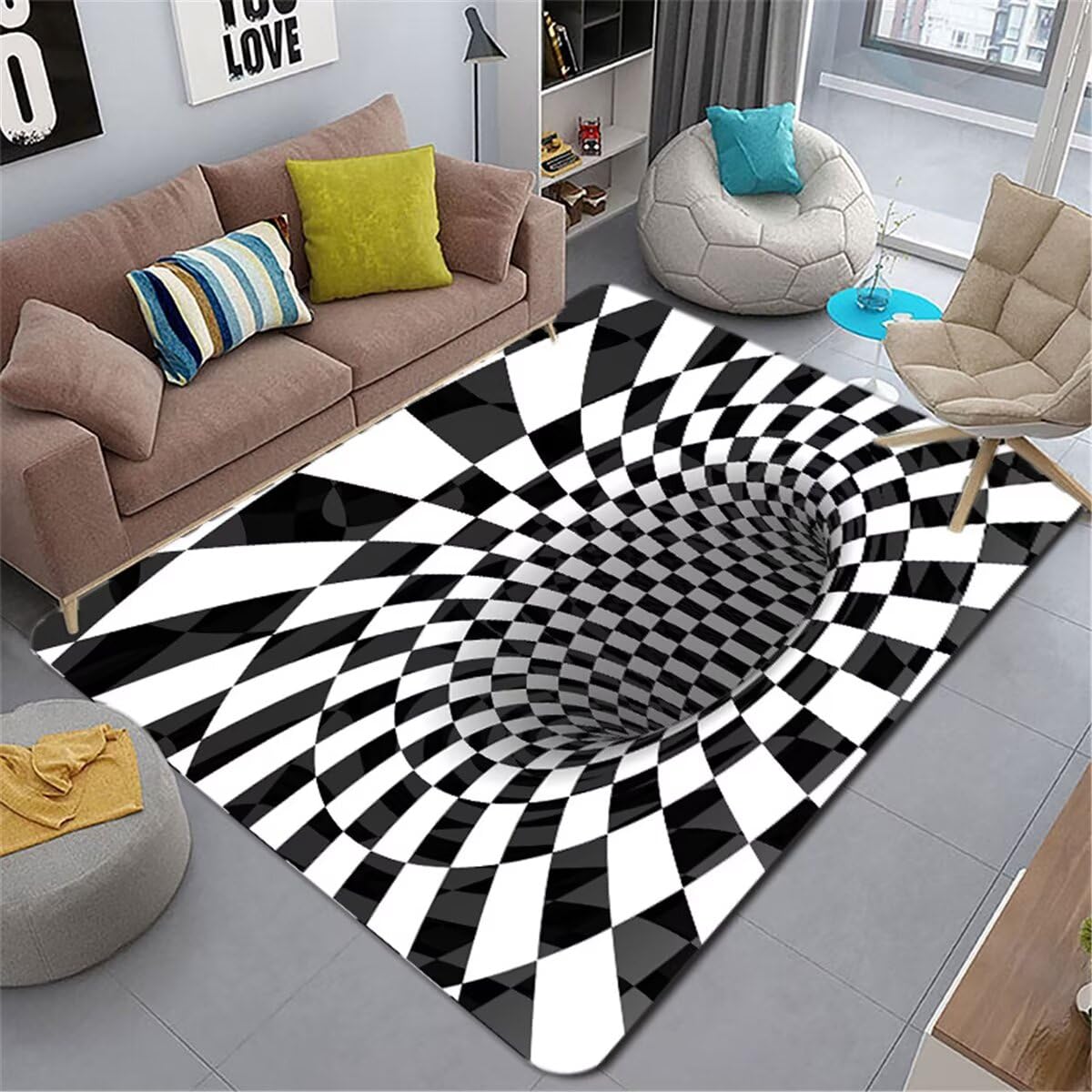 Isolation phonique sol avec le tapis noir et blanc géométrique 160X230CM