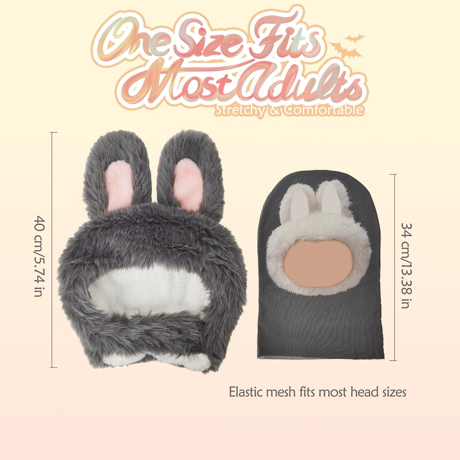 Plush Bunny Hat with Full Face Mask, Cosplay Accessories Compatible with LABUBU Style for Halloween Easter Christmas Party