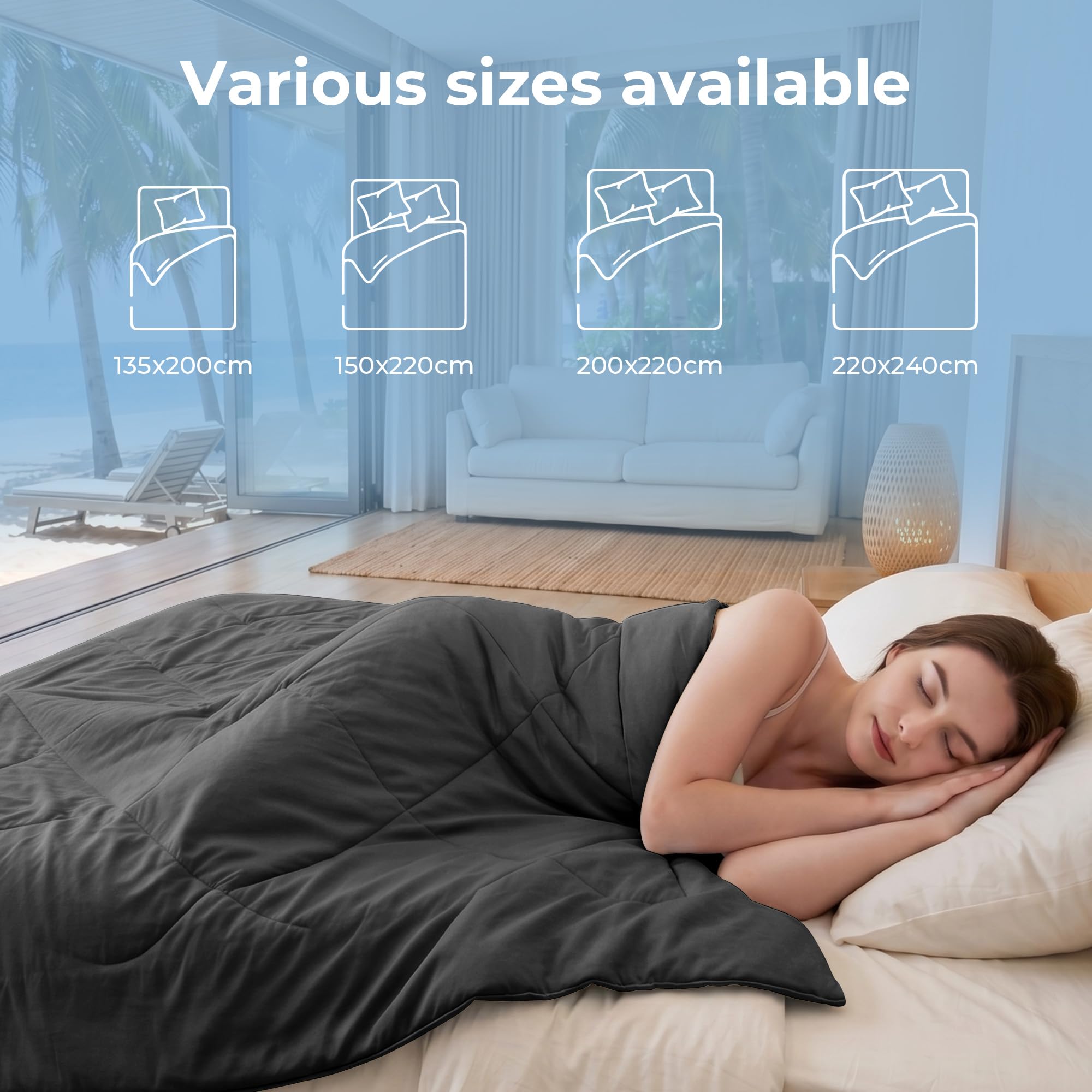 Deodar Coperta rinfrescante 2 in 1 double-face (Griglia goffrata + Seta ghiaccio), leggera e autorinfrescante per dormire, Grigio scuro 200x220