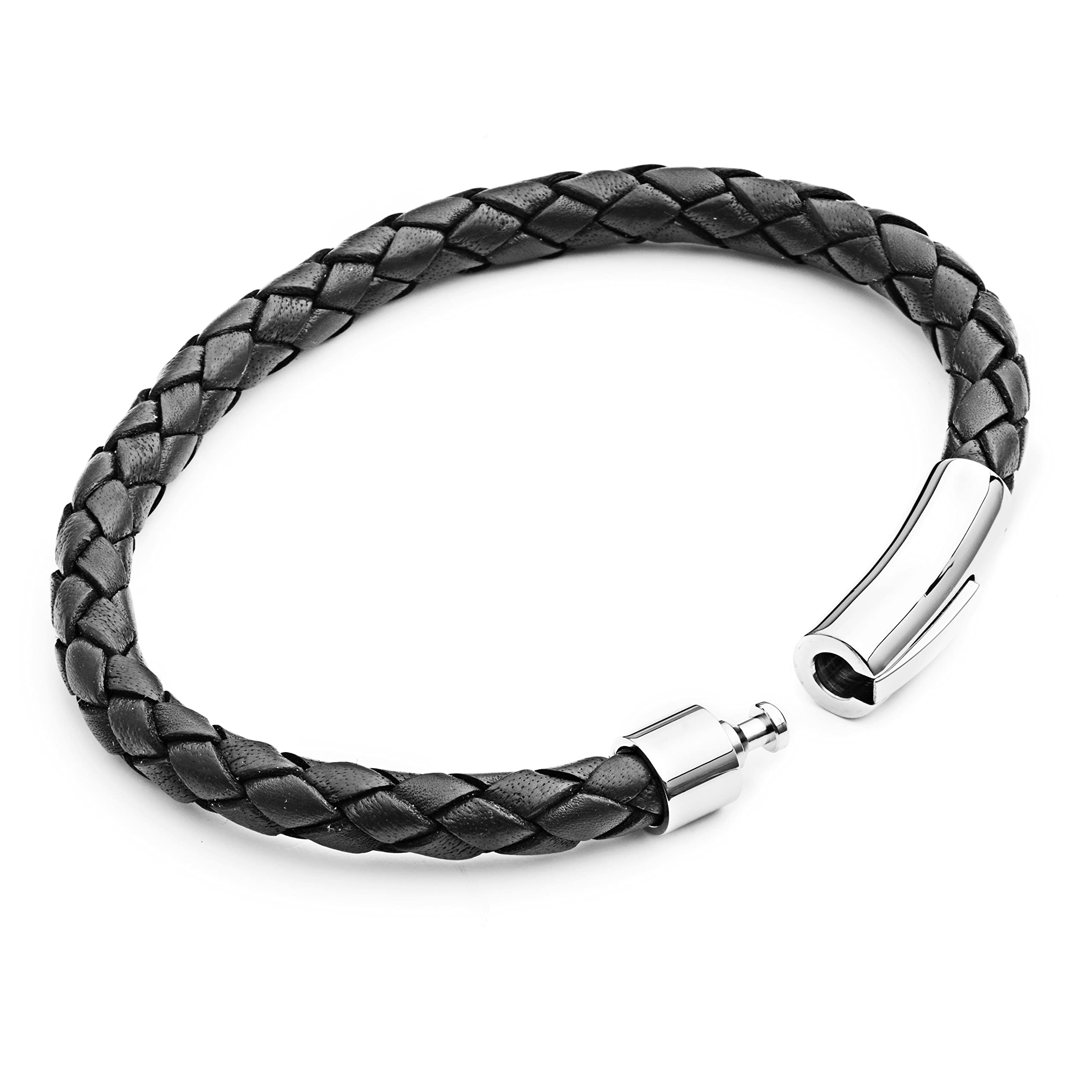 Tribal Steel Leather Bracelet Mens Plaited Leather Bracelet with Riveted  Stainless Steel Rocker Clasp