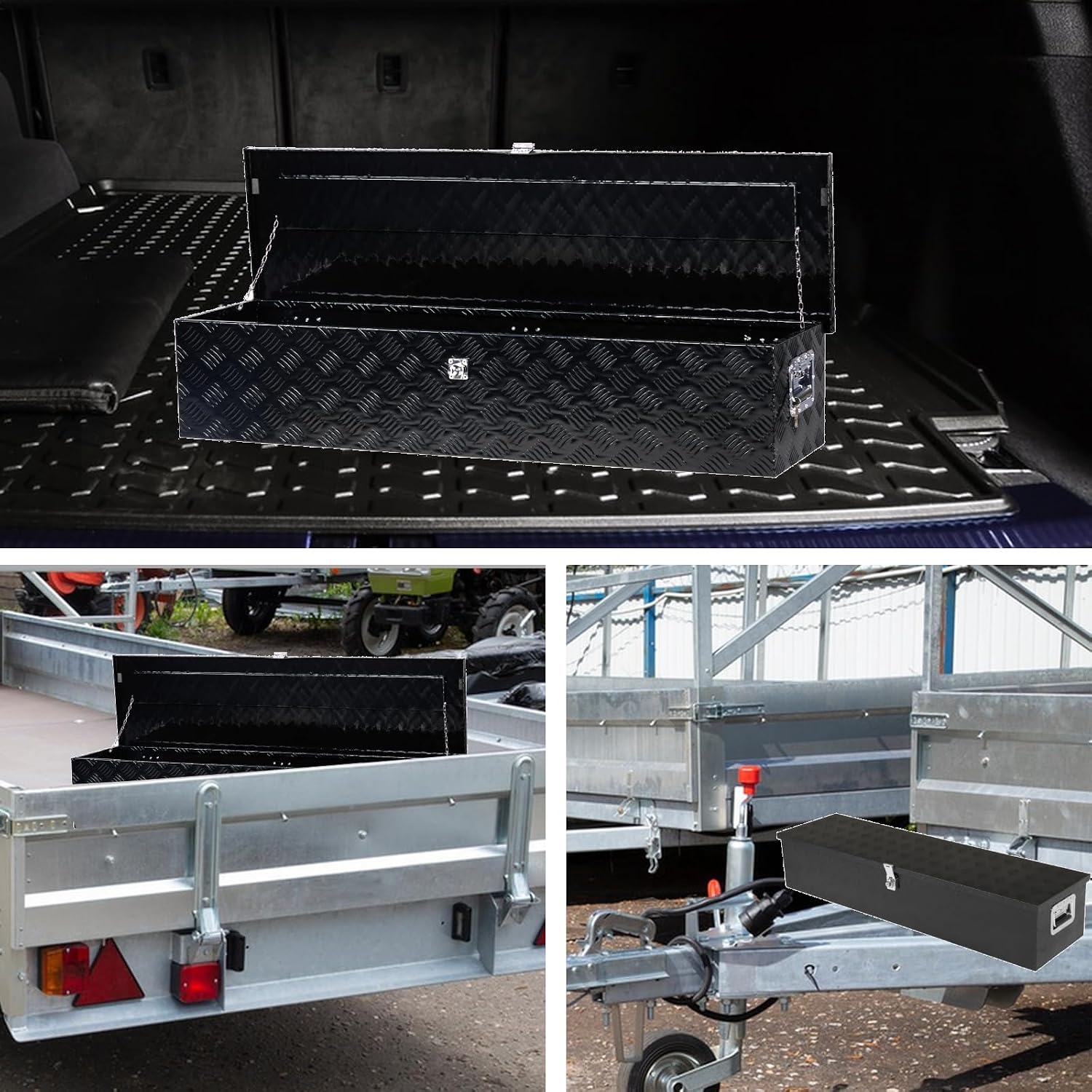50" L x 14" W x 10" H Aluminum Truck Bed Tool Box, Pick Up RV Trailer Toolbox Storage Lockable Organizer with Side Handle and Lock Keys, Black