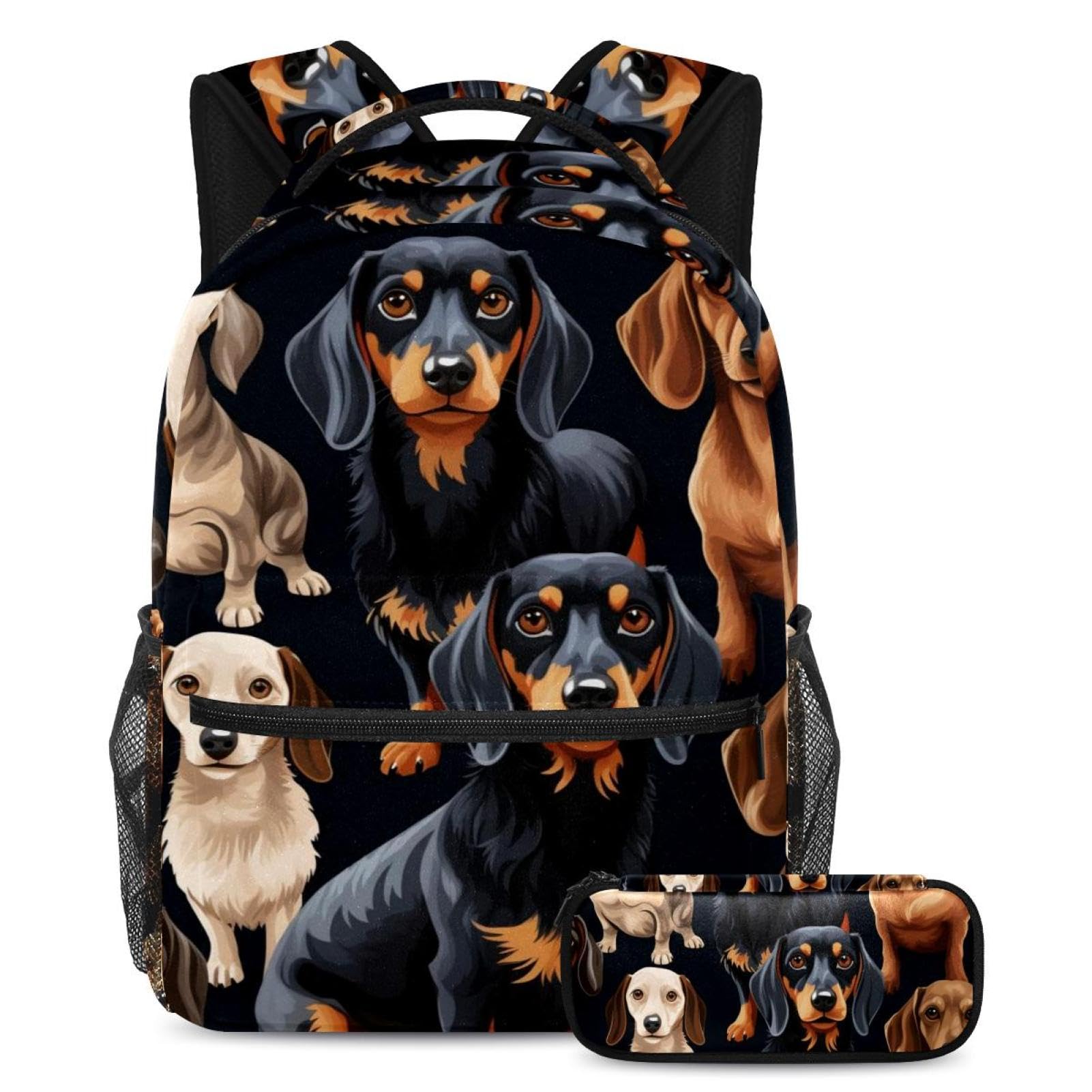Sac d'école teckel multicolore imprimé haute définition avec trousse compacte - 7