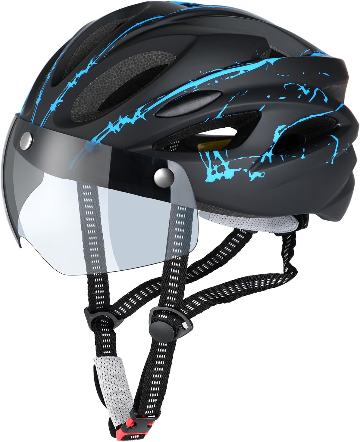 Adult Bike Helmet,Lightweight Bicycle Helmet with Detachable Magnetic Goggles, UV Protective Cycling Helmets with Sun Visor Detachable Lining and Vents, Adjustable Size 22-24in