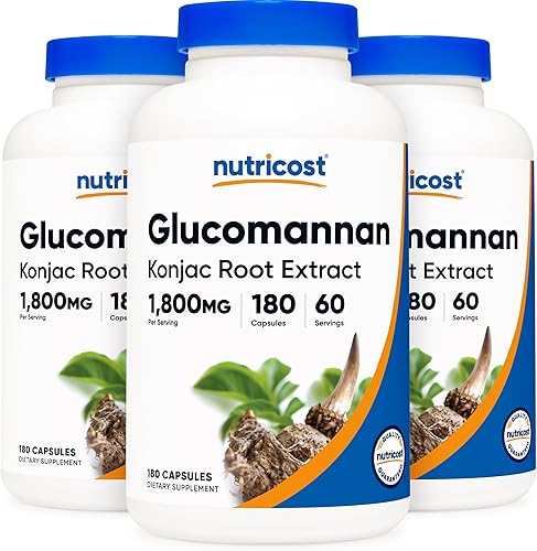Miniatura 7 de Nutricost Glucomanano 1,800 mg por porción, 180 cápsulas, fuente de fibra natural, sin OMG, sin gluten
