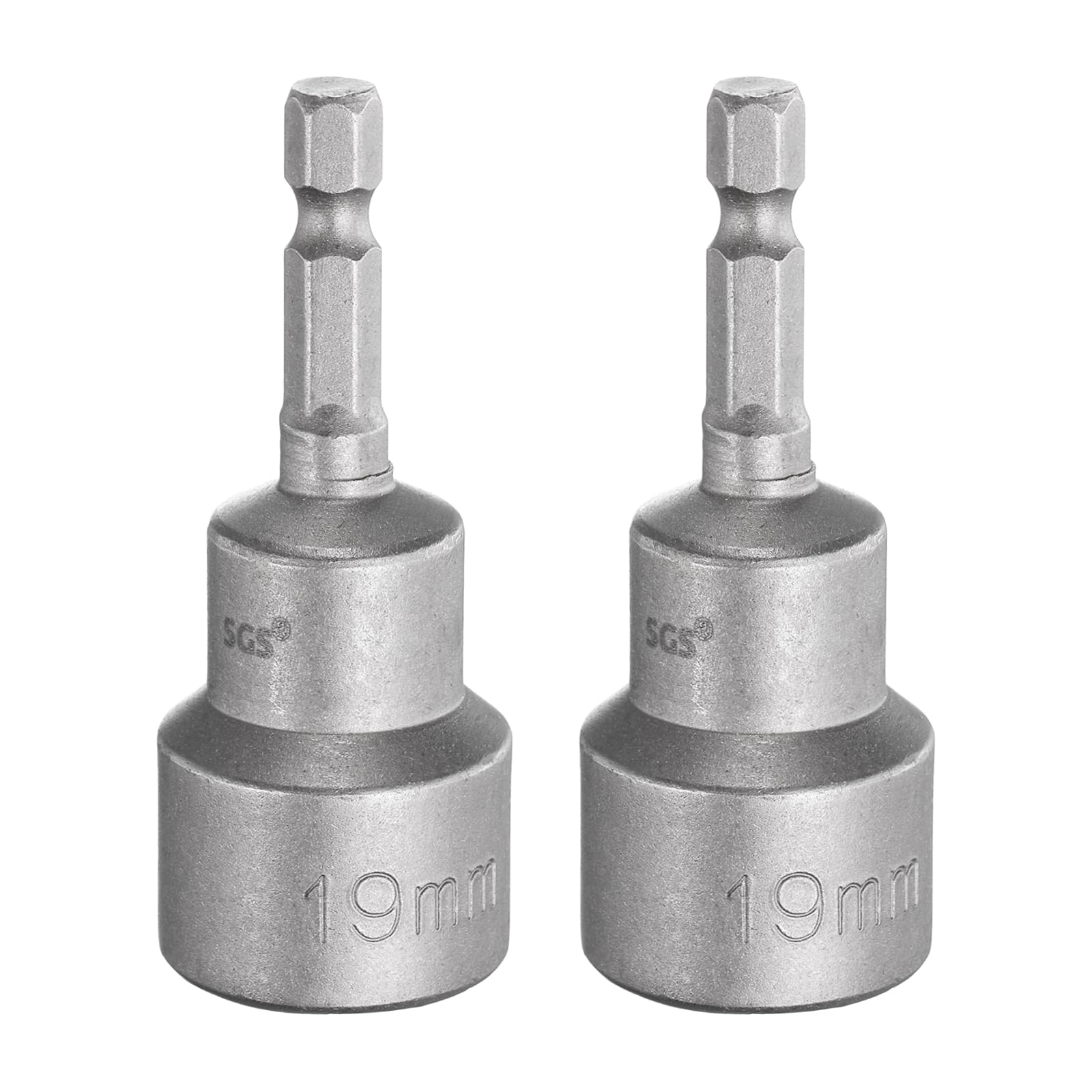 sourcing map 2pcs Nut Driver Drill Bit 19mm Metric Socket 1/4" Hex Shank 2.56" (65mm) Long Magnetic 6-Point Sockets Quick Change CR-V Steel Bolt Setters for Power Drill Drivers
