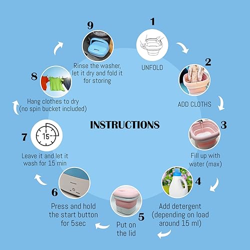 Miniatura 6 de Mini lavadora portátil – Lavadora plegable – Lavadora de cubo para ropa – Lavadora plegable – Lavadora de ropa interior para camping, caravana,