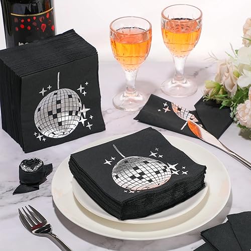 Miniatura 9 de Paquete de 160 servilletas de cóctel para fiesta de discoteca, elegantes, desechables de los años 70, 80, 90, suministros de fiesta, servilletas de
