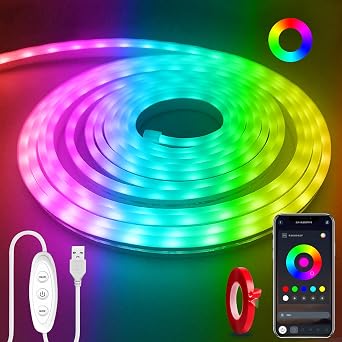 Neon Rope Lights,16.4ft RGB LED Strip Lights with App Control,Music Sync Flexible DIY Design,5V USB Powered Neon Lights for Bedroom,Gaming,and Party Decorationwith Adhesive Backing