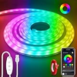 Yeewhale Neon Rope Lights，16.4ft RGB LED Strip Lights with Remote and App Control,Music Sync Flexible DIY Design,5V USB Powered Neon Lights for Bedroom, Living Room,Gaming,and Party Decoration