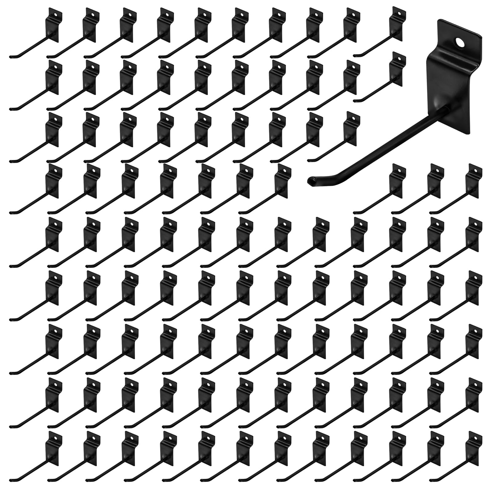 Yauhar 100Pcs Heavy Duty Slat Wall Display Hooks Bulk Set, Slatwall Accessories Pegboard Gridwall Display Hook Slat Wall Shelf Brackets for Retail Home (Black, 4 Inches/10 CM)