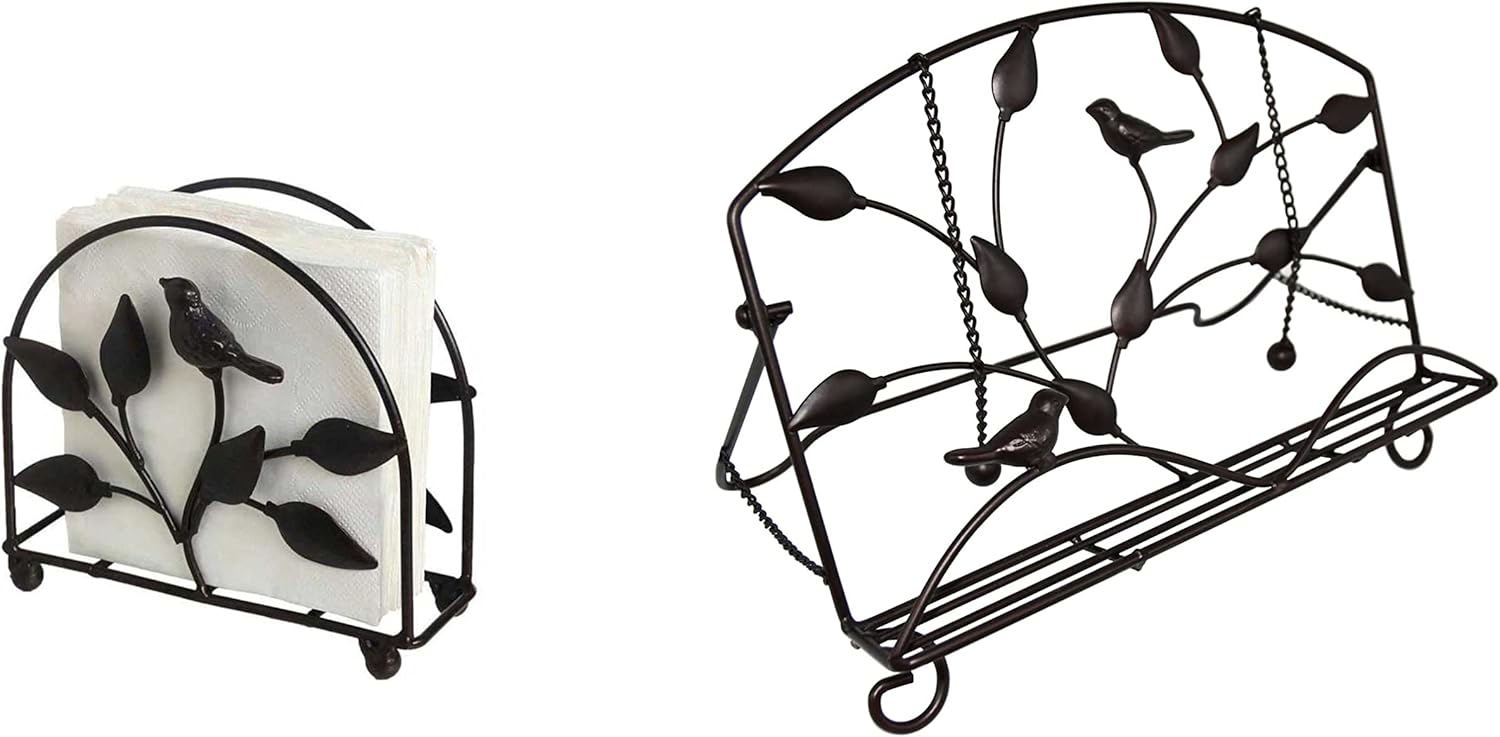 Classic Cast Iron Brid & Metal Leaf Design Napkin Holder & Cookbook Stand