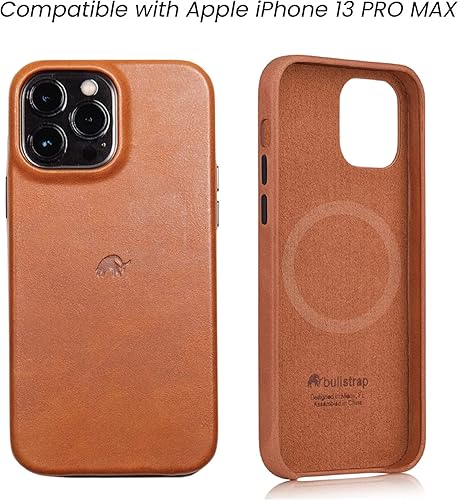 Miniatura 2 de Bullstrap Funda de cuero prémium compatible con Apple iPhone 13 Pro Max y cargador MagSafe, color marrón Sienna