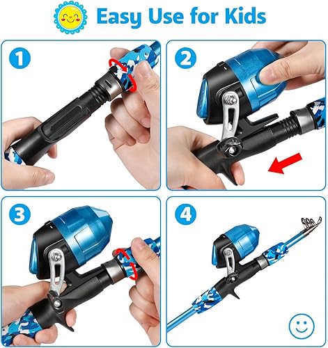 Miniatura 4 de PLUSINNO Kids Fishing Pole with Spincast Reel Telescopic Fishing Rod Combo Full Kits for Boys, Girls, and Adults Azul,Verde,Negro -,Rosado,Rojo