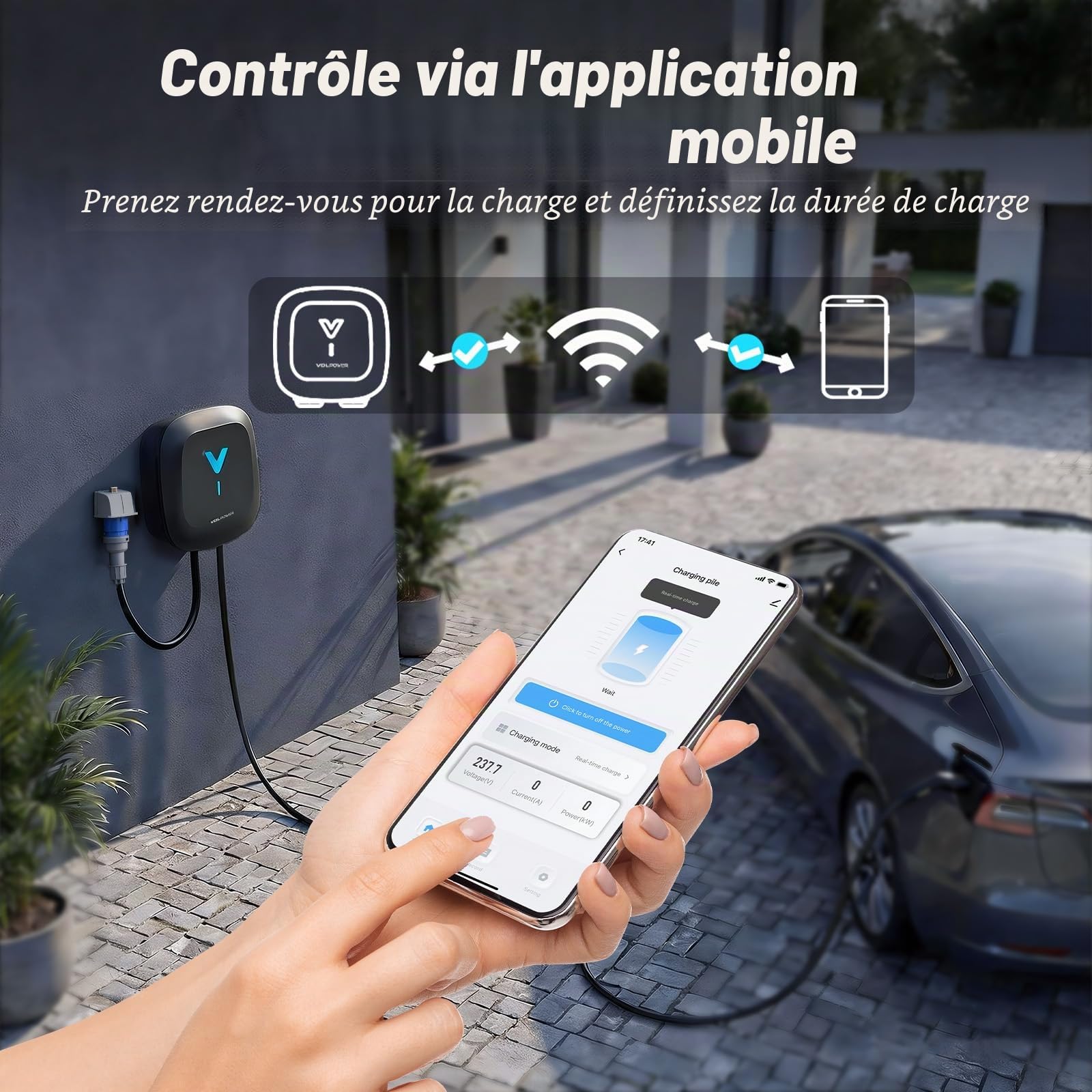 VDLPOWEREU Borne de Recharge Véhicules Électrique 7kW avec APP, Cable Type 2 6m, Wallbox 7kW, Borne de Recharge Monophasé 32A, Chargeur Voiture Electrique avec RCD Type A, IP67, pour BEV/PHEV