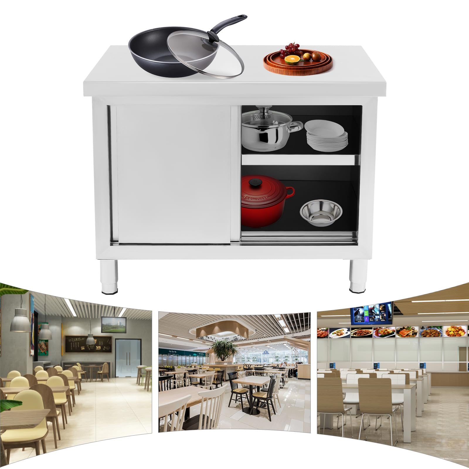 Mesa de trabajo de cocina, mesa de acero inoxidable para preparar con puertas correderas, armarios de trabajo de acero inoxidable para cocinas, garajes, jardines, bares, dos tamaños disponibles (100 x