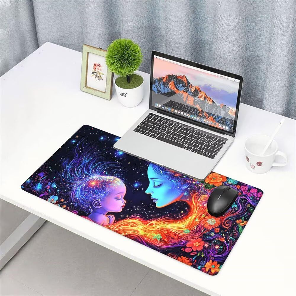 Gamingowa podkładka pod mysz XXL, 1200 x 600 x 3 mm, kolorowa abstrakcyjna podkładka pod mysz, duży biurko, akcesoria biurowe, podkładka pod biurko, uszczelniająca wodę ze zszytymi krawędziami i