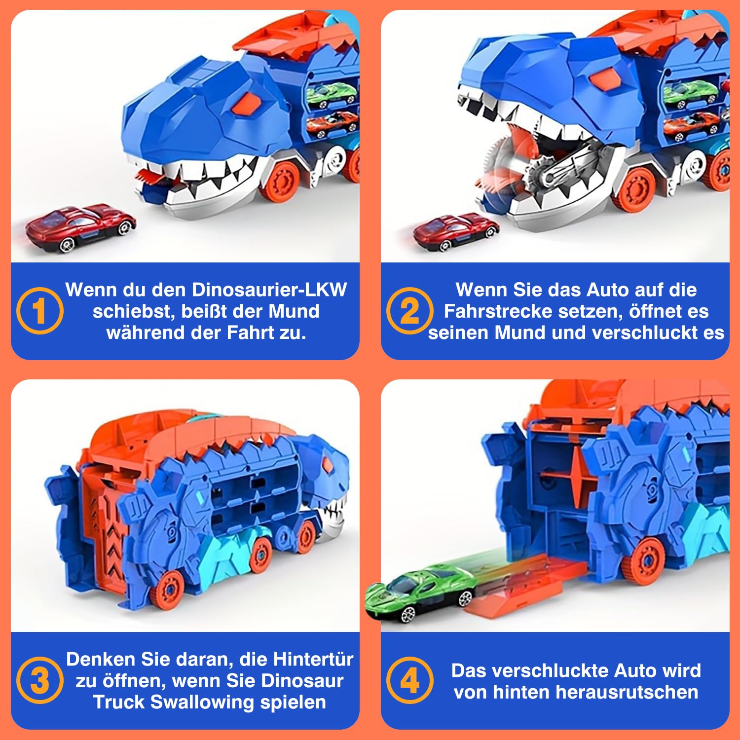 Camión Transportador De Dinosaurios Con 12 Coches Y Circuito De 160 Cm – Juguete 13 En 1 Para Niños 3-5 Años