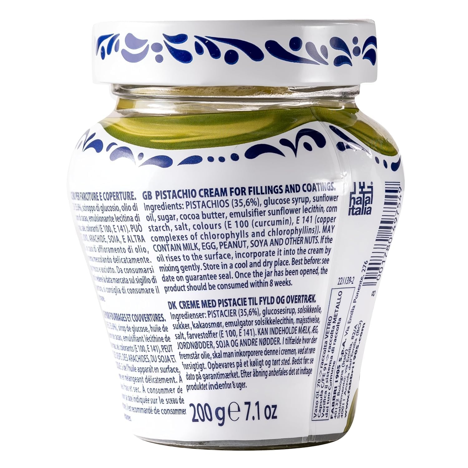 Fabbri Crema al Pistacchio, Crema Spalmabile, Confezione da 6 Barattoli, 200 g, + portachiavi italy shop service