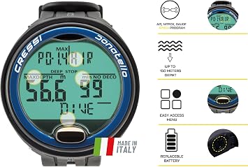 CRESSI Donatello Diving Computer - Professional Wrist Diving and Apnea Dive Computer, One Size, Unisex Adult
