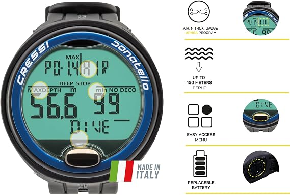 CRESSI Donatello Diving Computer - Professional Wrist Diving and Apnea Dive Computer, One Size, Unisex Adult