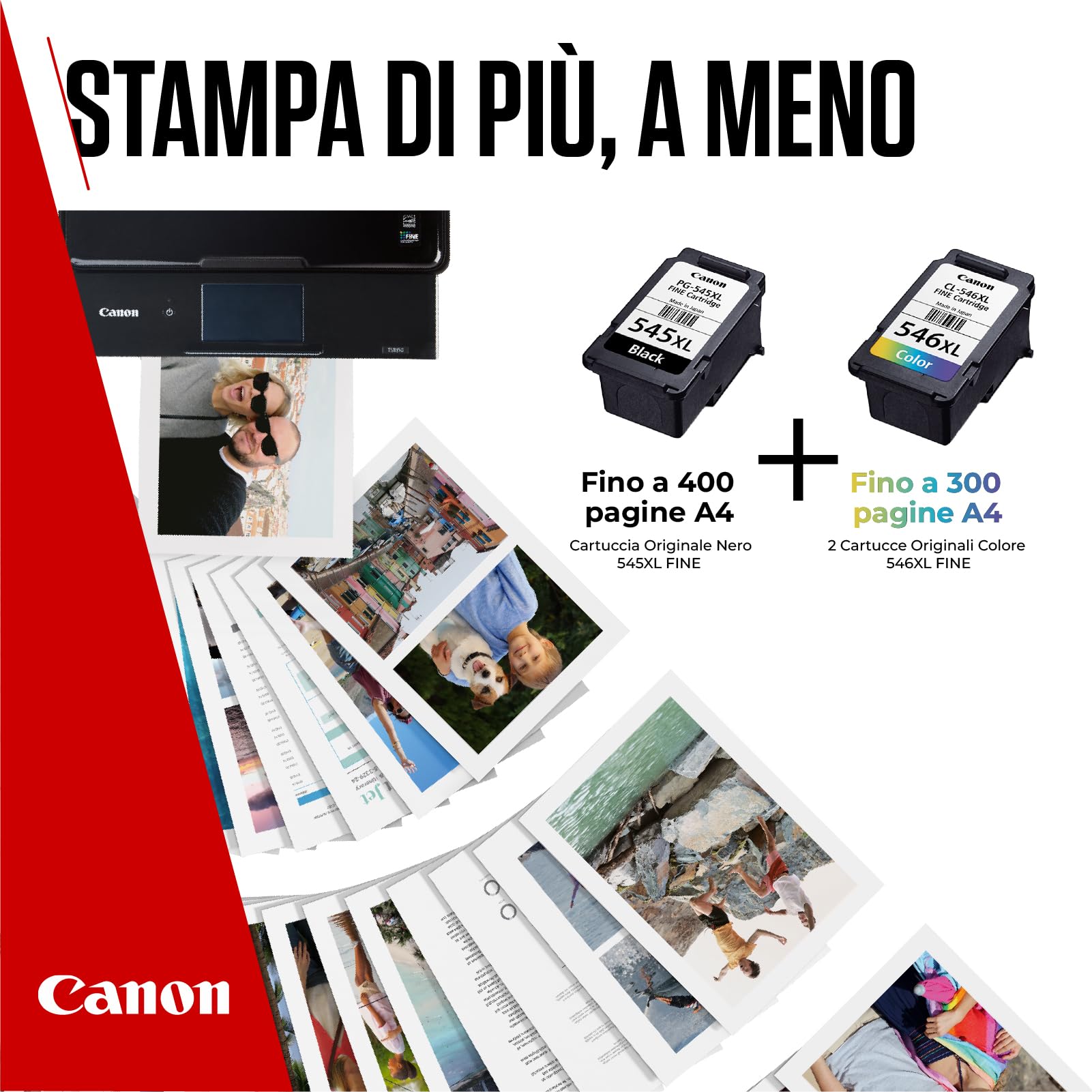Canon Multipack Cartuccia & Carta - 2 Cartucce per Stampante Originali PG-545XL/CL-546XL (1 x Nero, 1 x Colori) & 4x6 Carta Fotografica (50 x Fogli)