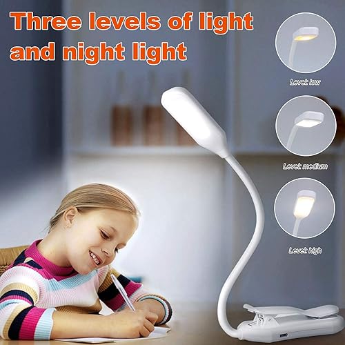 Miniatura 3 de Luz de lectura de libro con clip para cama, lámpara de libro con abrazadera con 5 LED para el cuidado de los ojos, 3 colores cambiables, funciona