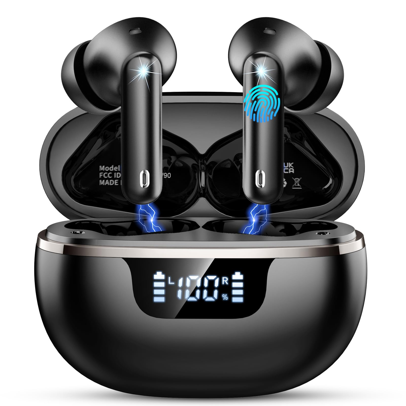 2026 Wireless Earbuds, Bluetooth 5.4 Headphones HiFi Stereo, 50H Playtime Ear buds with 4 ENC Noise Cancelling Mics, IP7 Waterproof Earbuds with LED Display, Fast Charging, In Ear Earphones Deep Bass