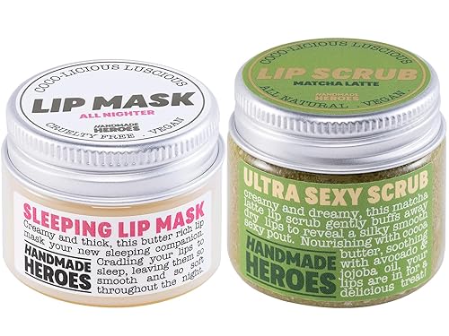 Handmade Heroes Paquete de exfoliante y mascarilla de labios - Exfoliante y tratamiento de labios limpio y sostenible para el cuidado de la piel