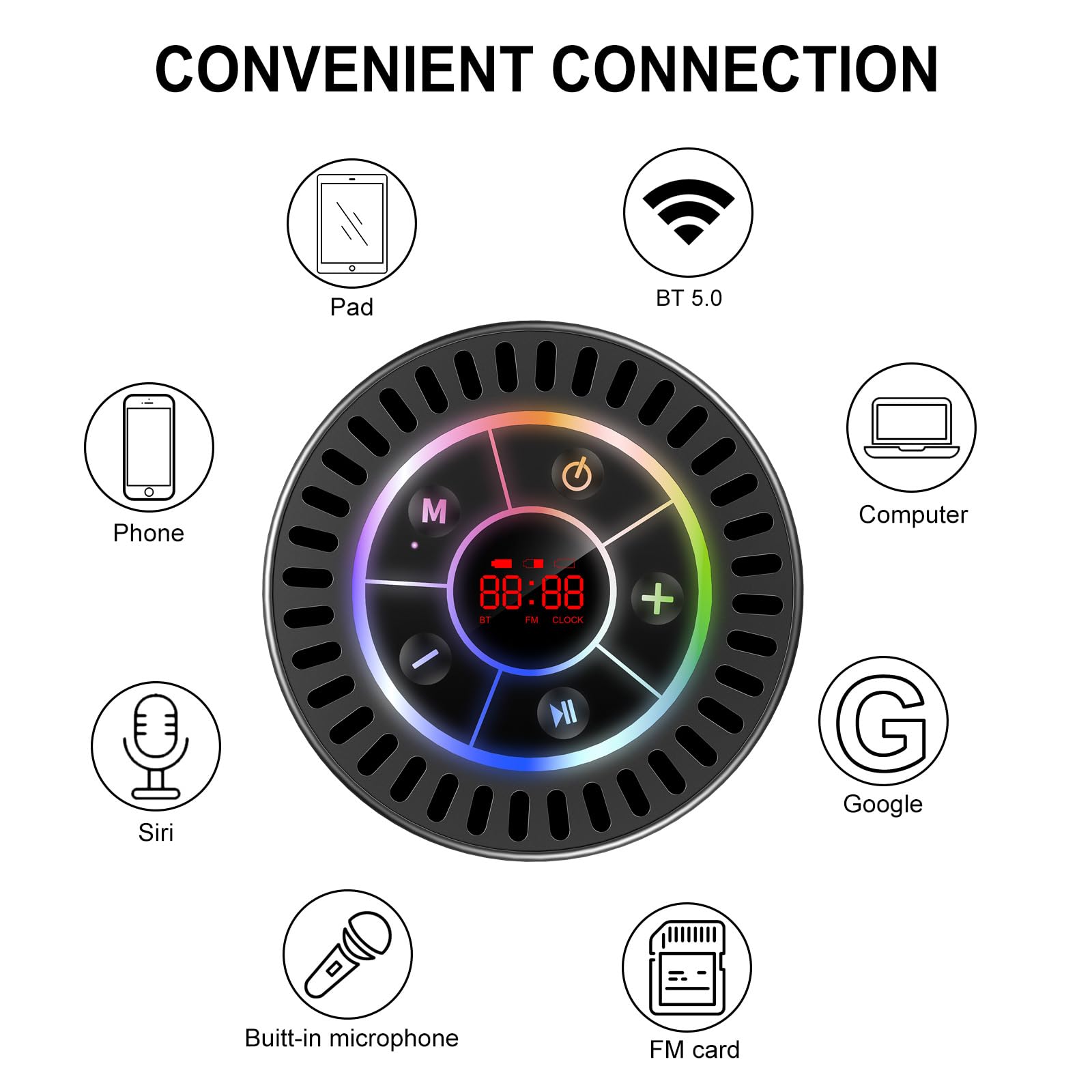 docooler Altoparlante BT Impermeabile IPX7 per Bagno, Antipolvere, Antiurto, Display a LED, Mini Altoparlante Radio FM Integrato