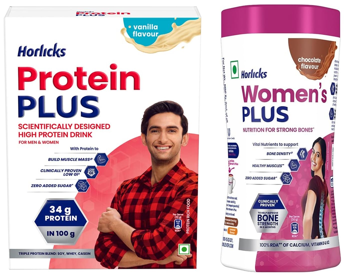 Horlicks Protein Plus Vanilla Protein Drink for Adults, 400g Container | Whey, Soy & Casein Blend - High protein powder | For Muscle Mass & Strength & Horlicks Women's Plus Chocolate Jar, 400 g-image-22