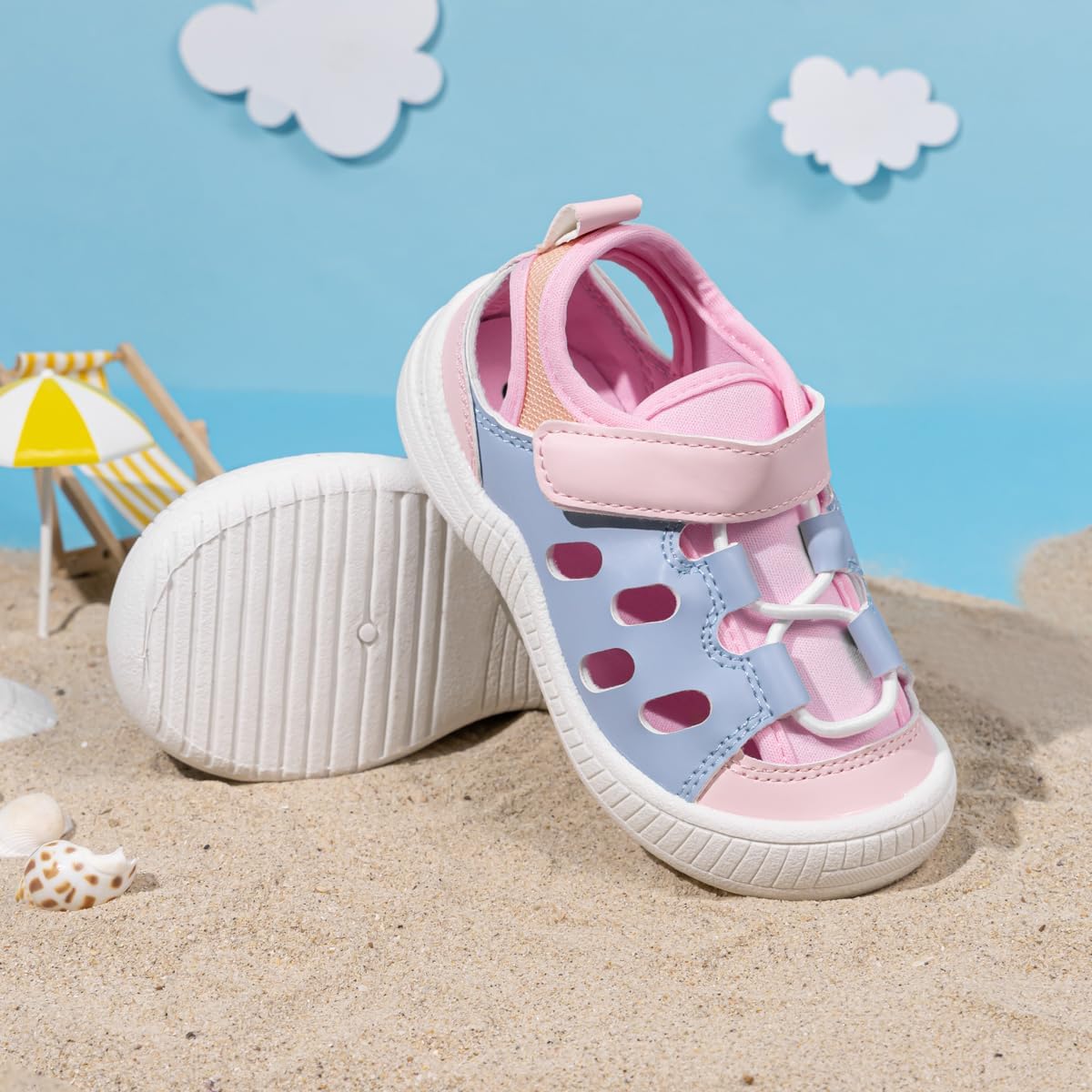 Meckior Boys Girls Summer Outdoor Sport Sandals Closed Toe Beach Shoes Walking Hiking Adjustable Upper for Toddler Little Kid
