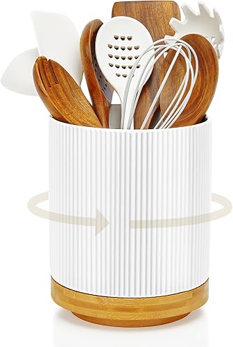 Soporte para utensilios de cocina, giratorio de 360, para encimera, 7.2 pulgadas, cerámica blanca, utensilios de cocina para decoración de cocina de