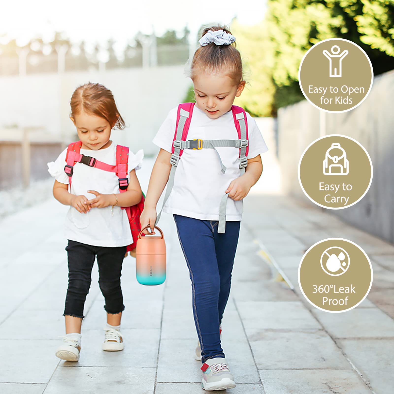 Contenedor de alimentos aislado de 17 onzas, termo de sopa para adultos de comida caliente, lonchera al vacío de acero inoxidable con cuchara plegable, térmica portátil para adultos y niños,