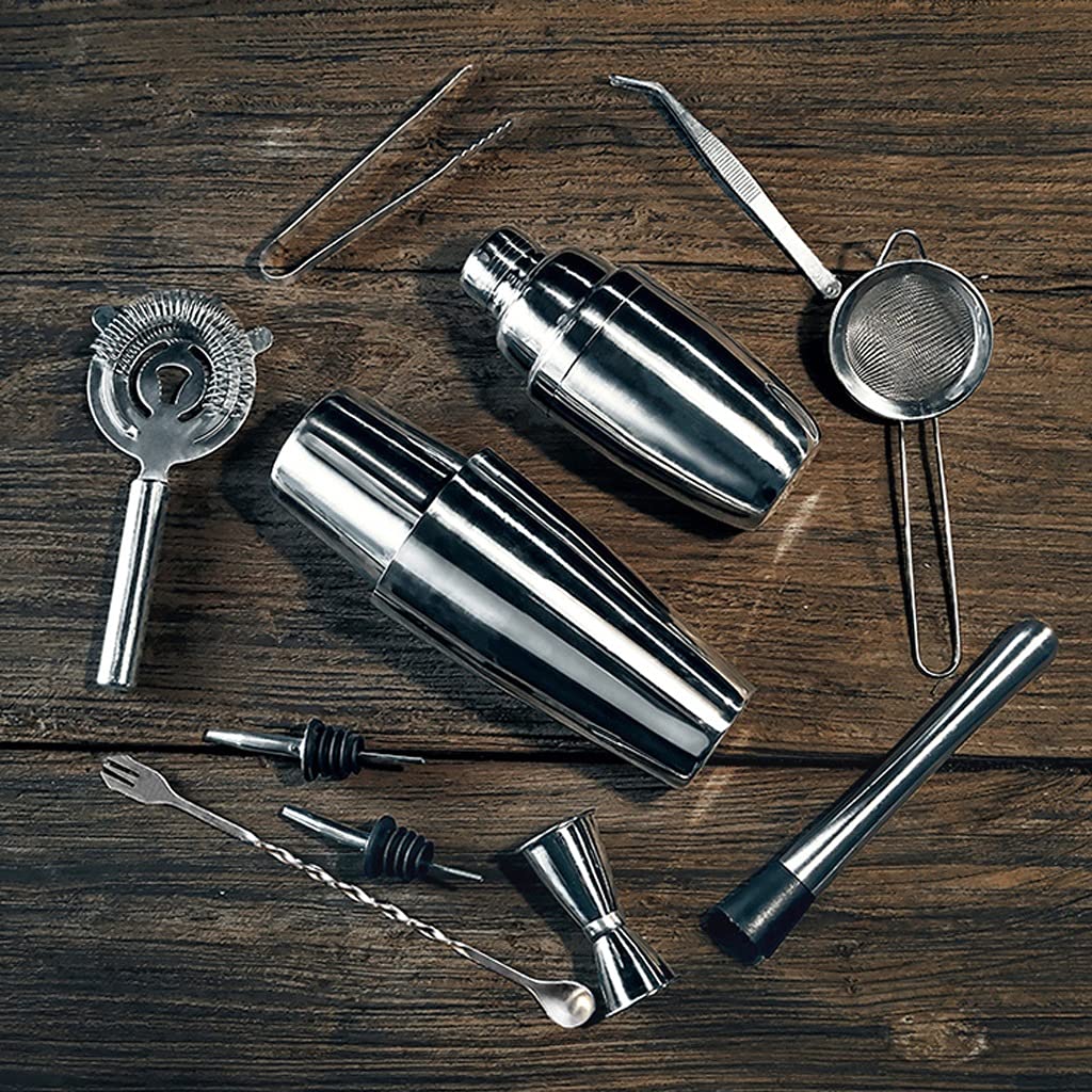 Shaker per Cocktail Kit Bartending Cocktail Shaker Set di shaker da cocktail a 10 pezzi - Strumenti da bar - Agitatore in acciaio inox Shaker Set Bartender, Cocktail Shaker, Bere Shaker, Martini Shake