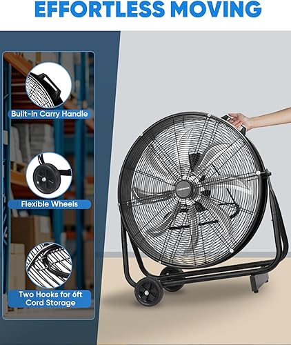 Miniatura 13 de KEN BROWN - Ventilador de piso de alta velocidad de 14 pulgadas, 3 velocidades, 360 °, ajustable, inclinable, potente flujo de aire para el hogar