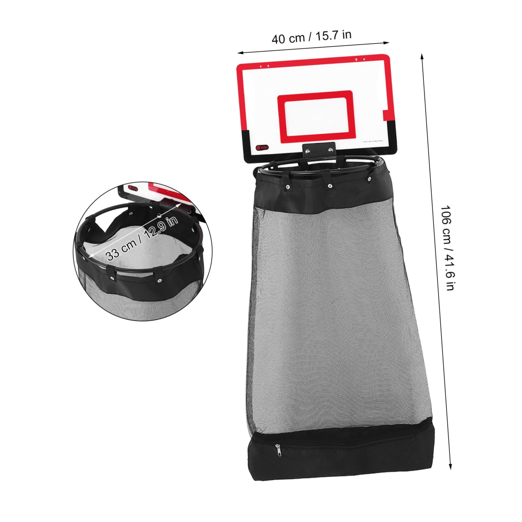 TOYANDONA Basketball Wäschekorb mit Reifen, Rot, 106x40x33 Cm | Kunststoff mit Reißverschluss, Universalhaken zur Montage, für Jugendzimmer und Kleine Wohnungen