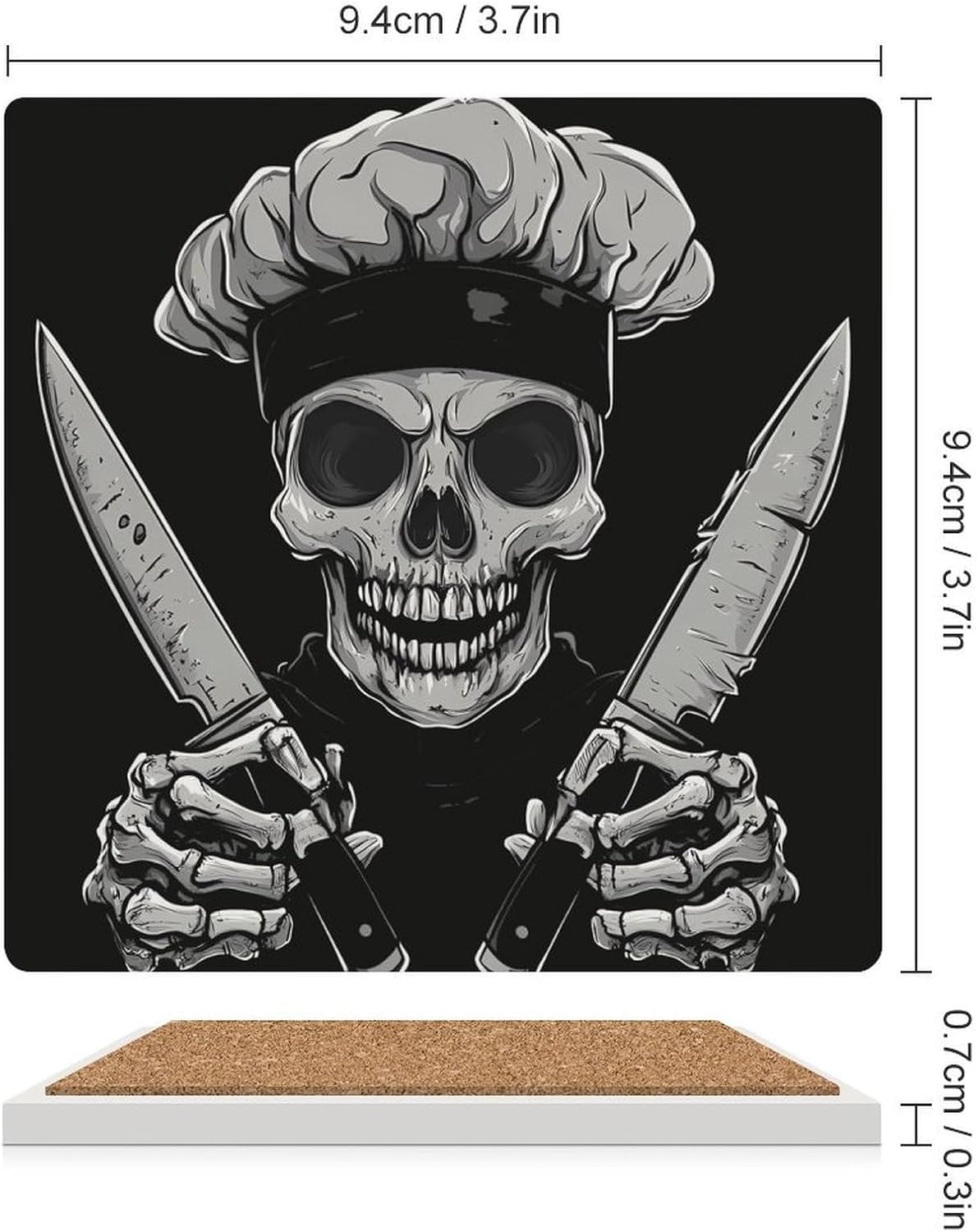 Chef Skull Cooking-Kn-ifes Ceramic Coasters Square Drinks Coaster Coffee Table Decor Table Coaster for Home Bar