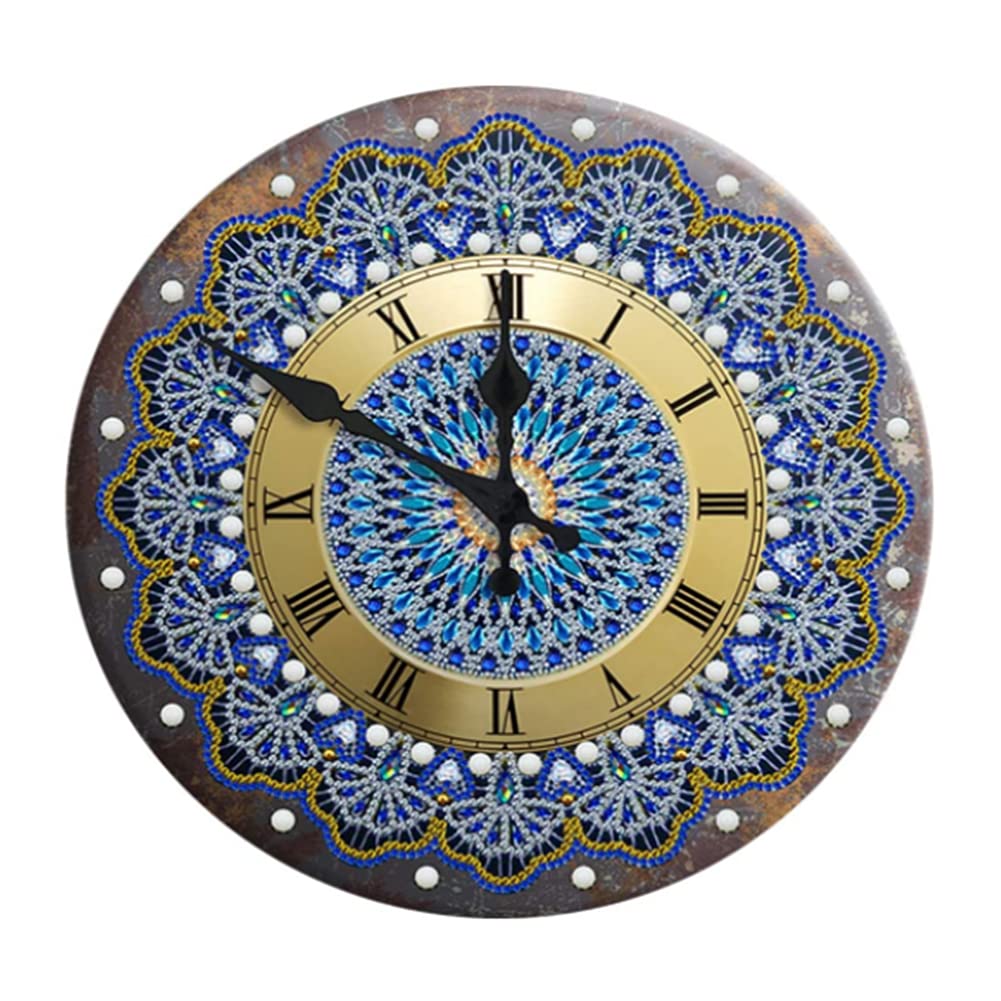 Diamond Painting Wall Clock Kits 5D DIY Art Craft Special Shaped Rhinestones Partial Drill Rhinestone Diamond Painting by Number Mosaic Home Kitchen School Office Wall Decor (Mandala 5)