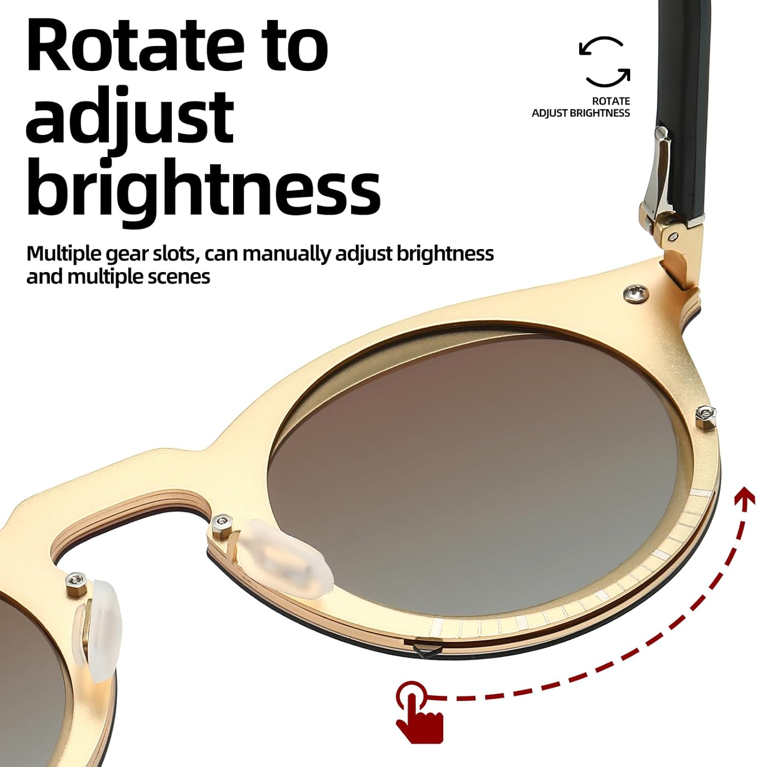 JOLLYNOVA Adjustable Tint Sunglasses Polarized Glasses Retro Circle Stepless Dimming Metal Shades for Men Women