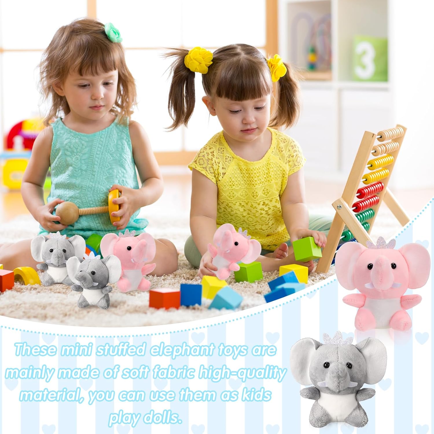 Wettarn 24 Pcs Mini Stuffed Animals Gifts Small Cute Plush Toys for Women Day Classroom Birthday Party Favors, 3.1 Inch(Elephant,Gray, Pink)