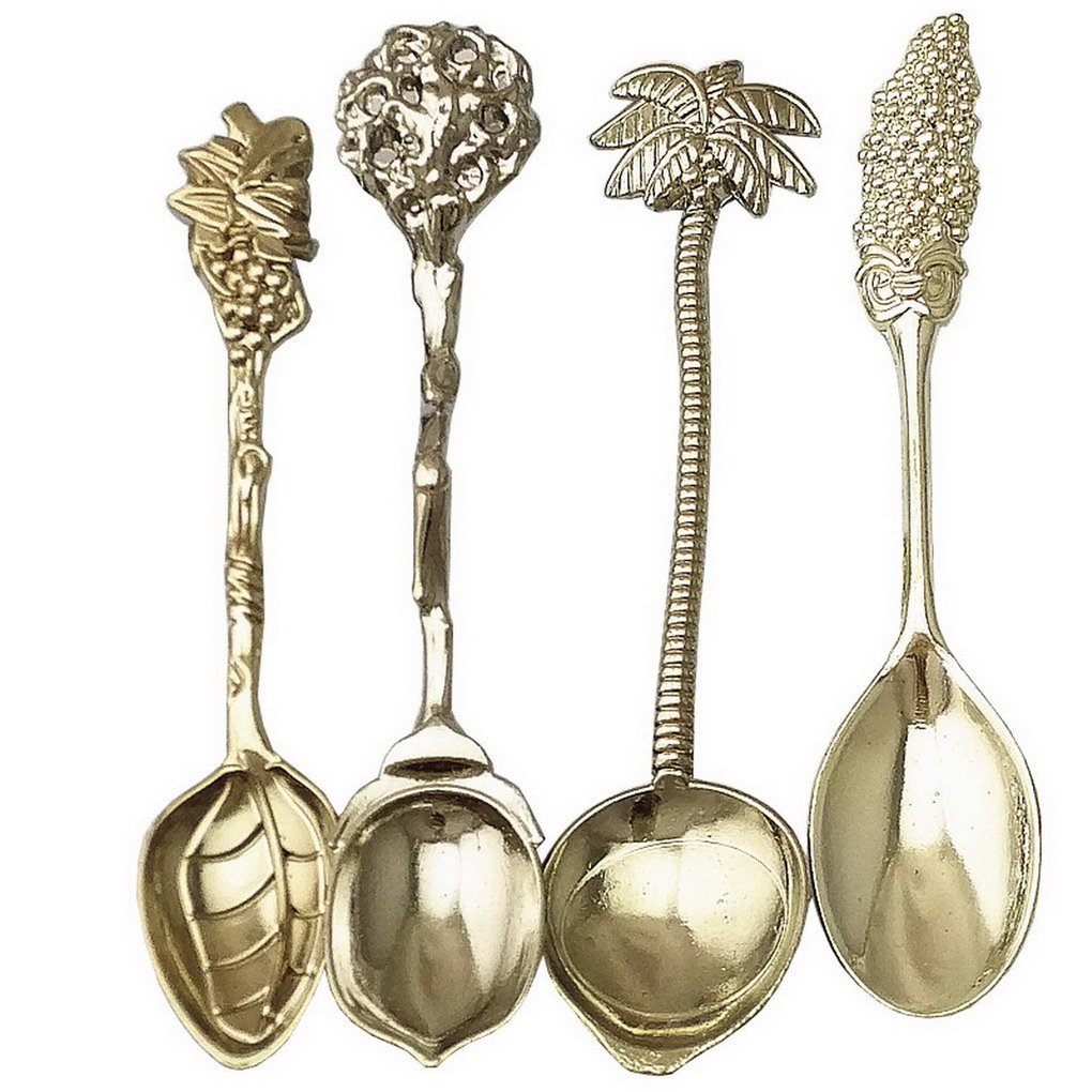 Restbuy4PCS Kitchen Retro Teaspoon Unique Tea Coffee Drink Spoon Creative Sugar Scoop