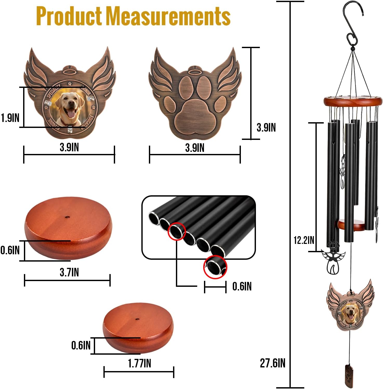 OneTigris Pet Memorial Gifts for Dogs - 32" Wind Chimes with Metal Picture Frame, Pet Loss Sympathy Gift, Dogs Remembrance Gift for Loss of Dog, in Memory of Dog - Image 7