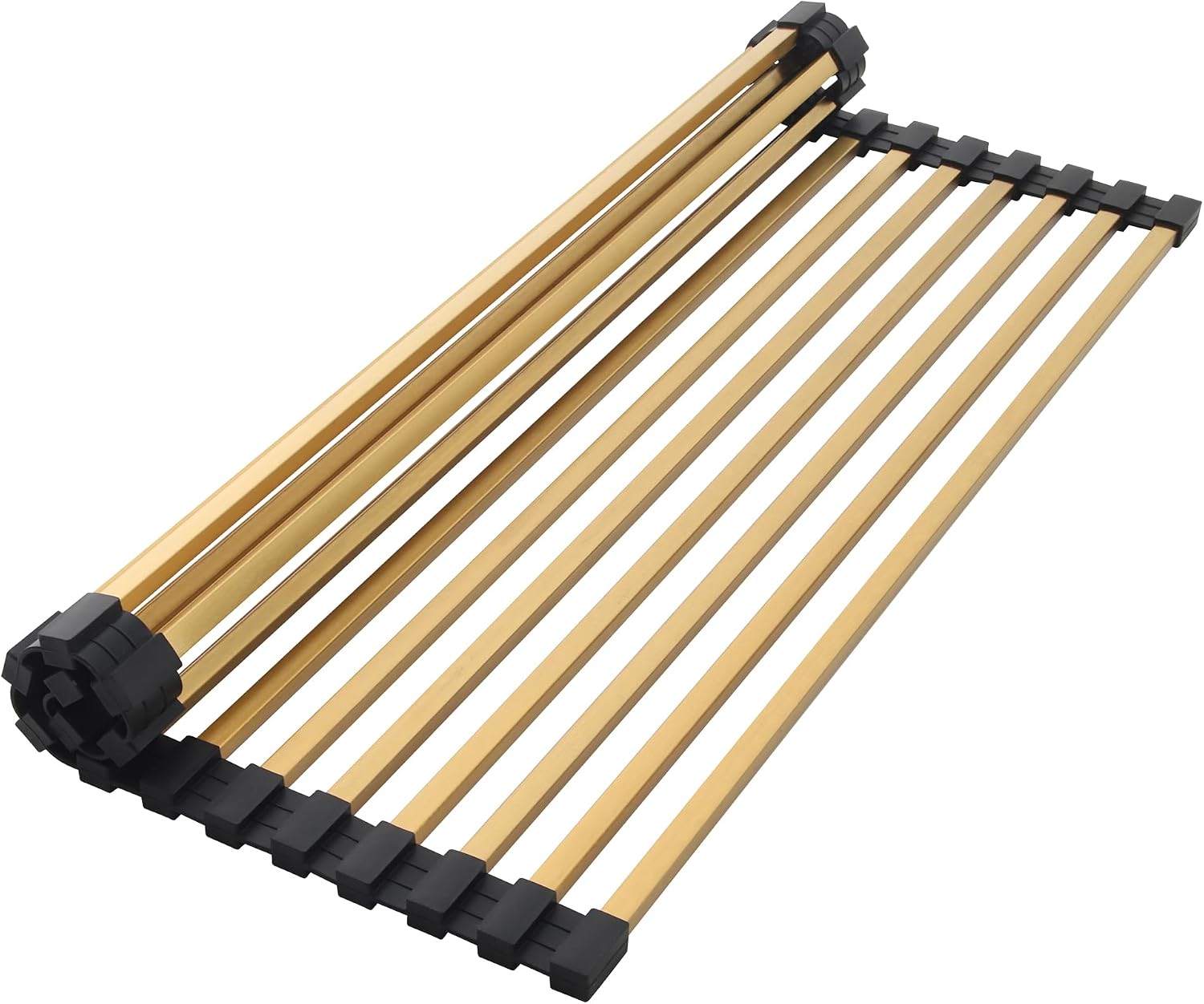 Roll Up Dish Drying Rack 15 Tube 11.42" x 17.72" Kitchen Sink Rack Over the Sink Dish Drying Rack Stainless Steel Dish Rack Heat-Resistant Dish Drainer, Gold