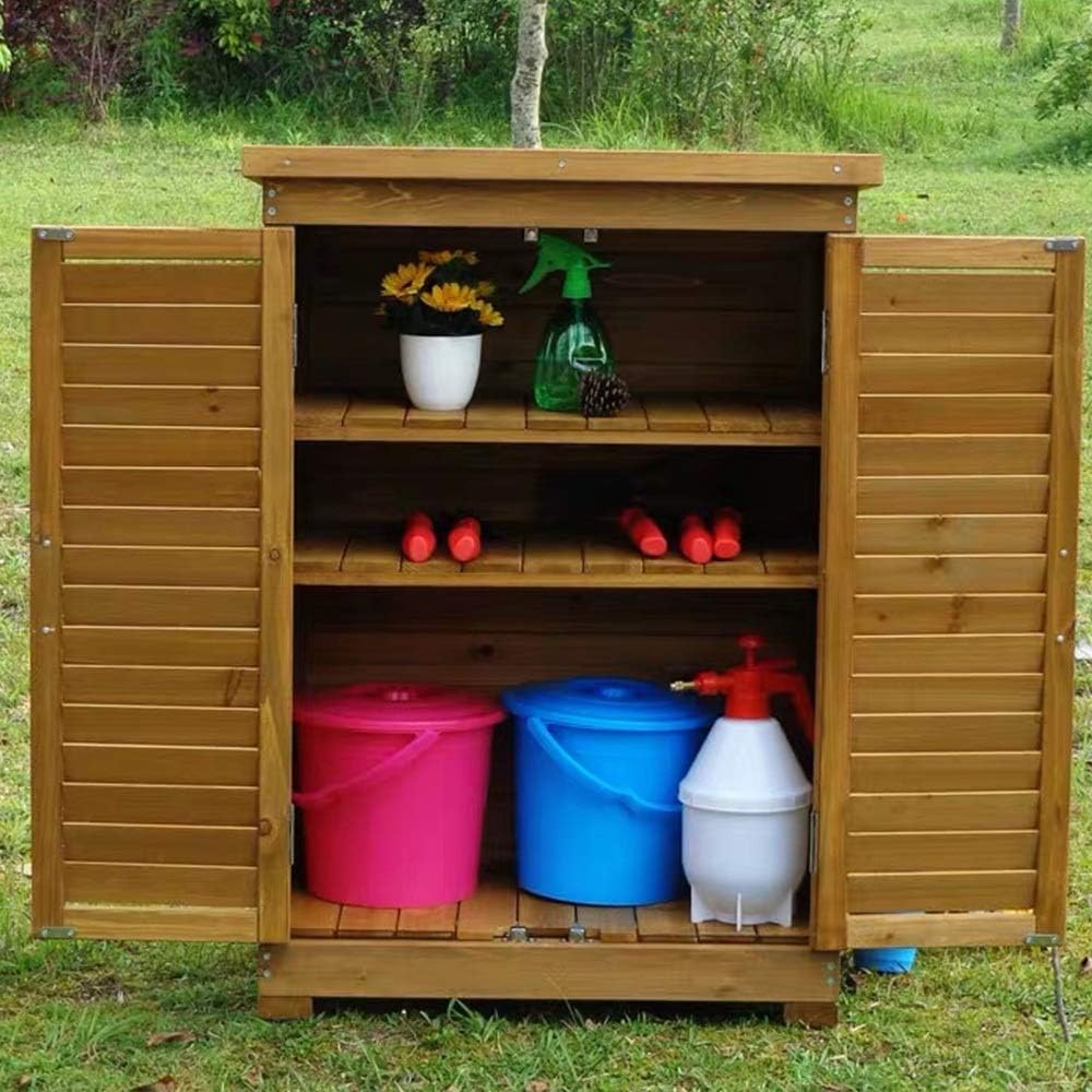 Amazon.co.jp 屋外収納 倉庫 物入 屋外の木製の防水ロッカーツールキャビネットツールボックスバルコニーパティオストレージ