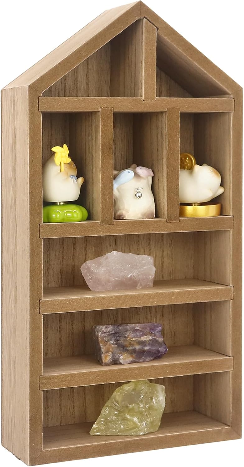 House Shaped Shadow Box with Removeable Shelves,Carbonized,6x12
