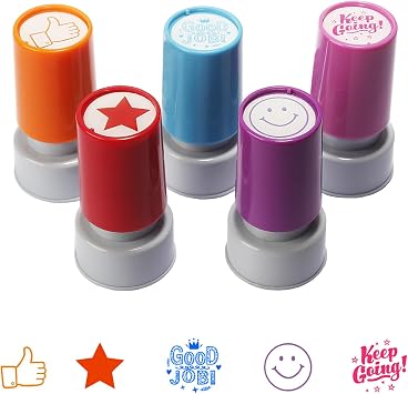 5 Pack Self-Inking Teacher Stamp Rubber Comments Stamps | Grading Comments, Photosensitive, Behavior, Stamper, Education, Review,Quick Drying, Teacher, Parent, School, Easy Use