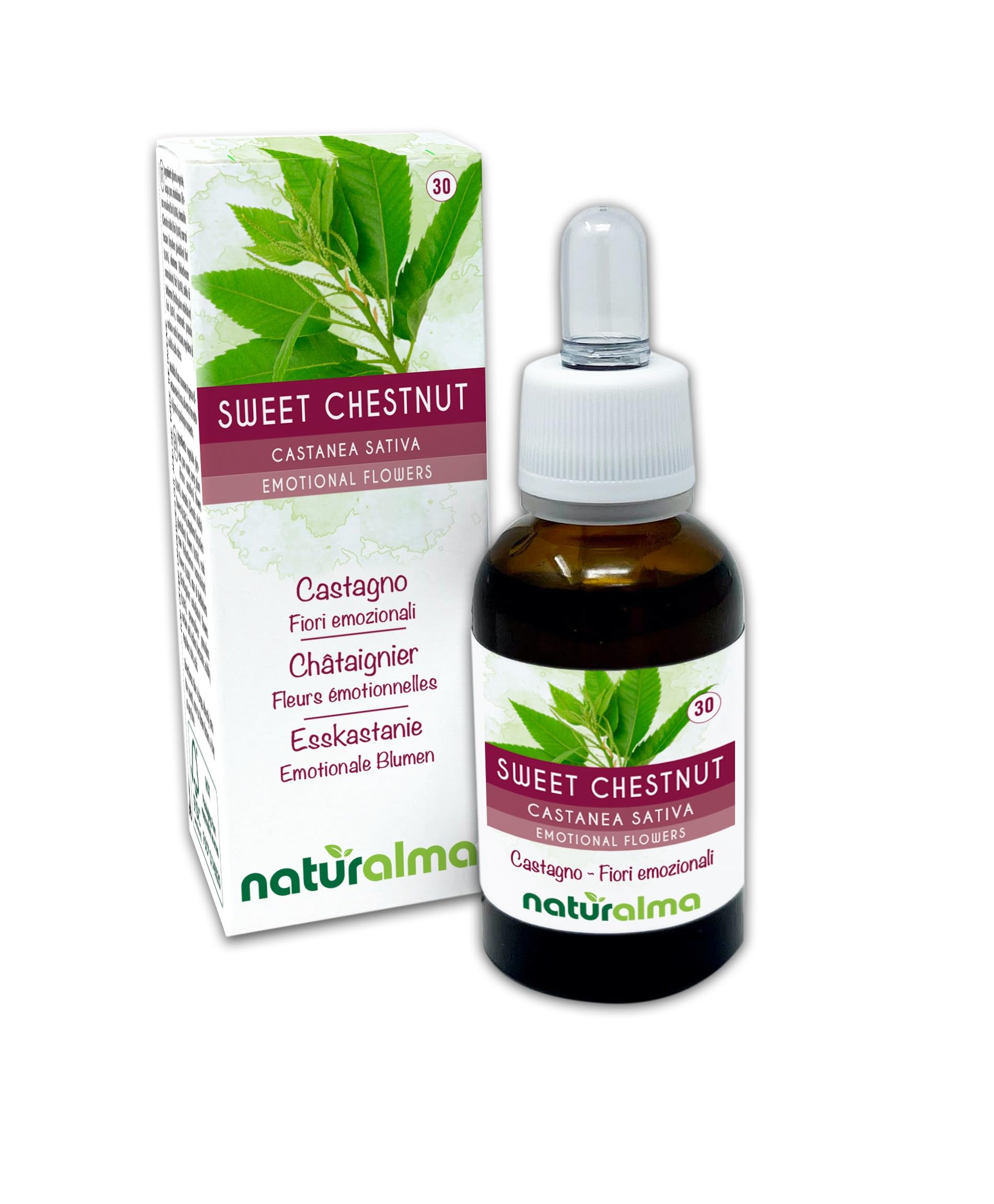 Sweet Chestnut (Castanea Sativa) Naturalma Flower Remedies - Drops 30 ml - Alcohol-Free Liquid Extract - Flower essences - Vegan and Without Alcohol