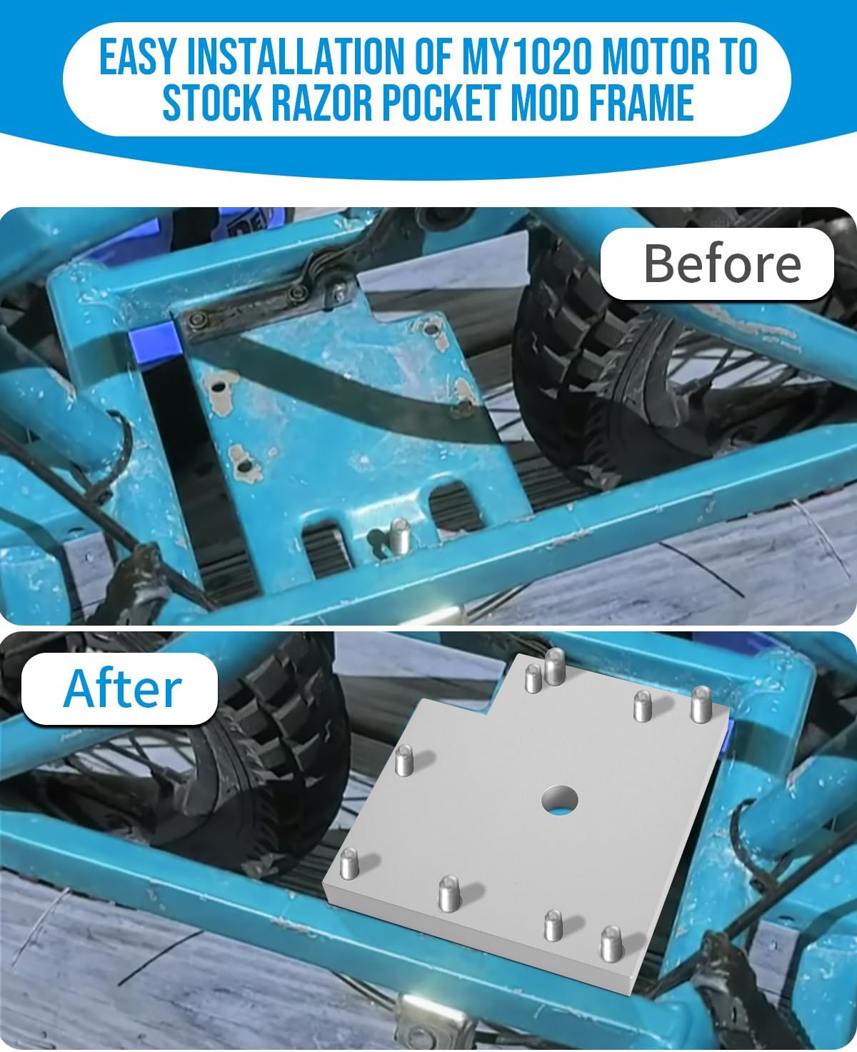 Motor Adapter Plate Set for RSF350 Models Razor Pocket Mod Gen 1 (Allows Easy Installation of MY1020 Motor to Stock Razor Pocket Mod Frame)